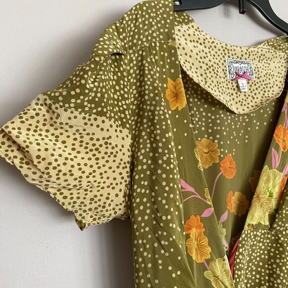 Baraschi Silk Dress Pockets Tie Waist Puffed Sleeves Sz Small Fairy Feminine - Picture 4 of 7